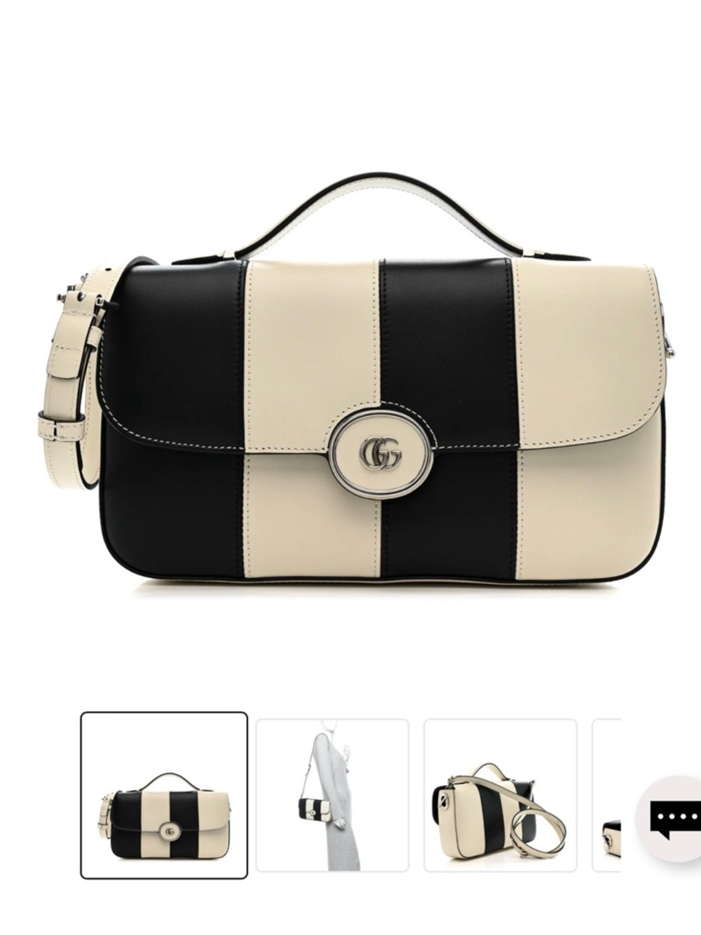 Gucci Black and Cream Striped Leather Shoulder Bag
